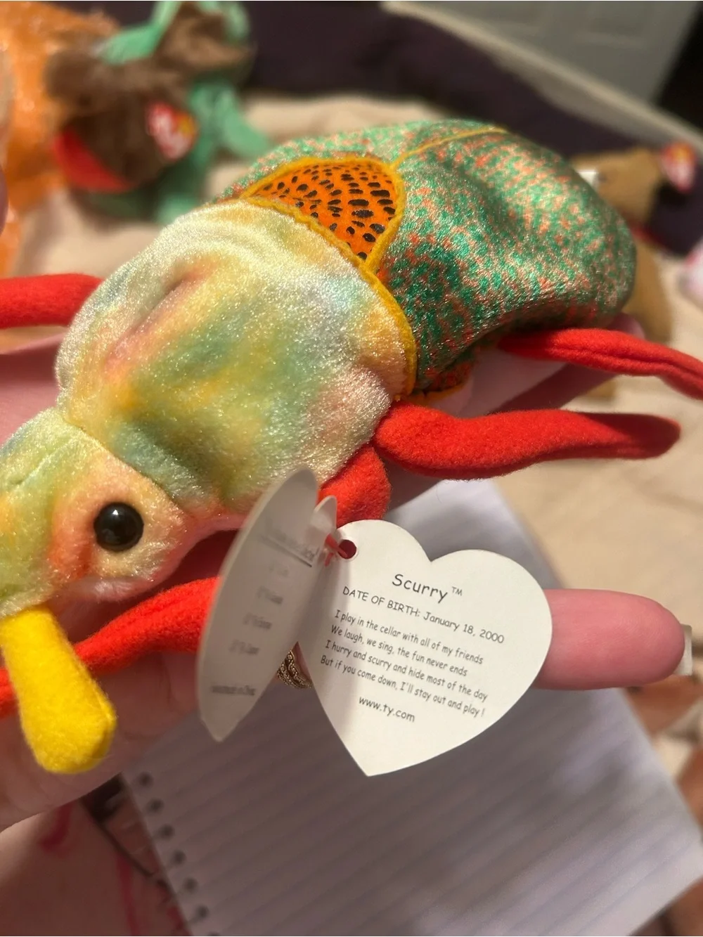 Ty Scurry Beetle Plush in Multicolored Pastel with Red Legs